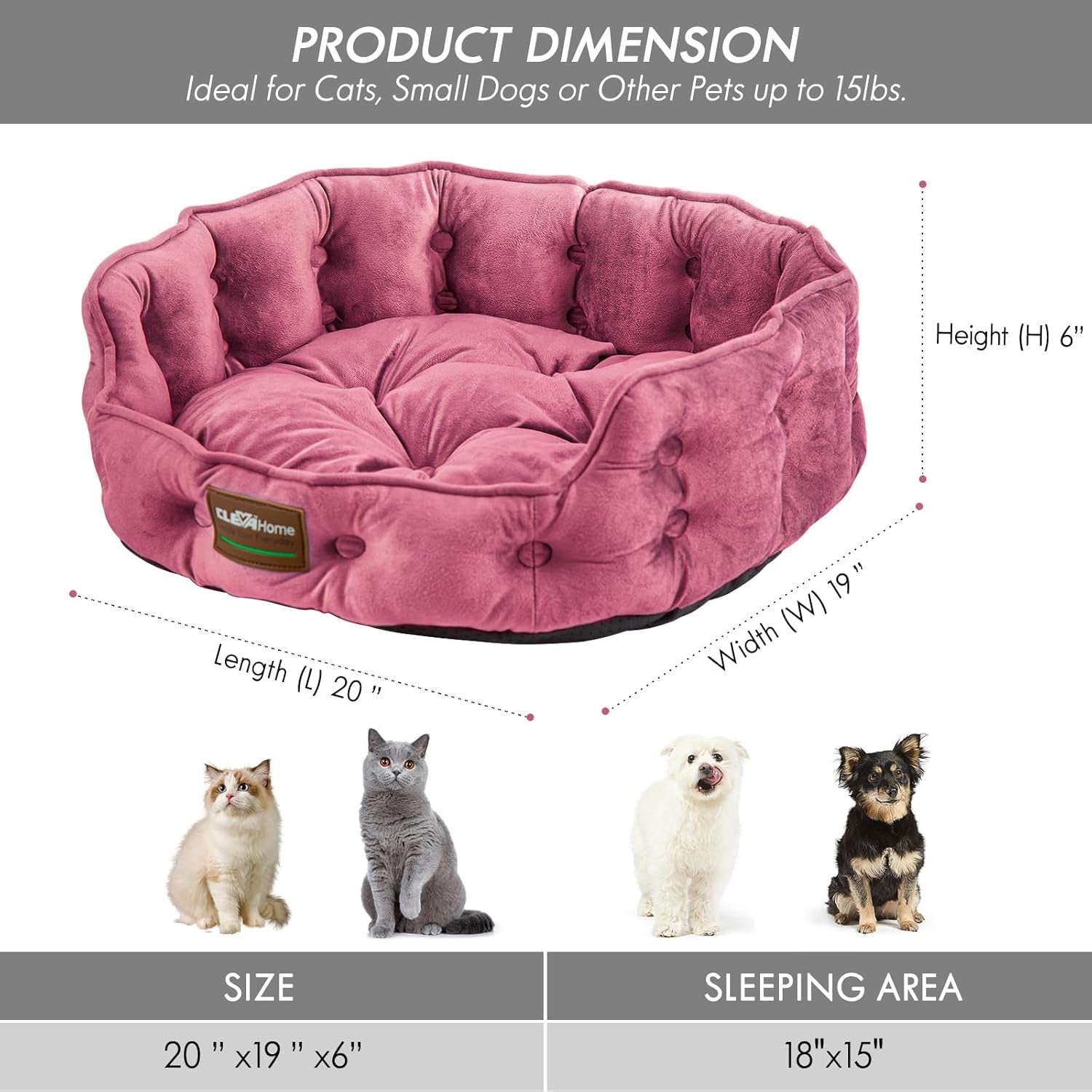 clevahome-cat-dog-bed-for-small-pets-up-to-15lbs-round-cat-beds-for-indoor-cats-machine-washable-comfortable-pet-bed-for-puppy-and-kitten-with-non-slip-bottom-plum-pink
