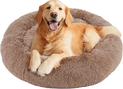 DUMOS 30.7 Inch Donut Dog Bed, Faux Fur Plush, Grey | Machine Washable Cuddler Warming Cozy Fluffy Faux Fur Plush round Pet Bed, Anti-Slip Bed for Indoor Dogs and Cats12