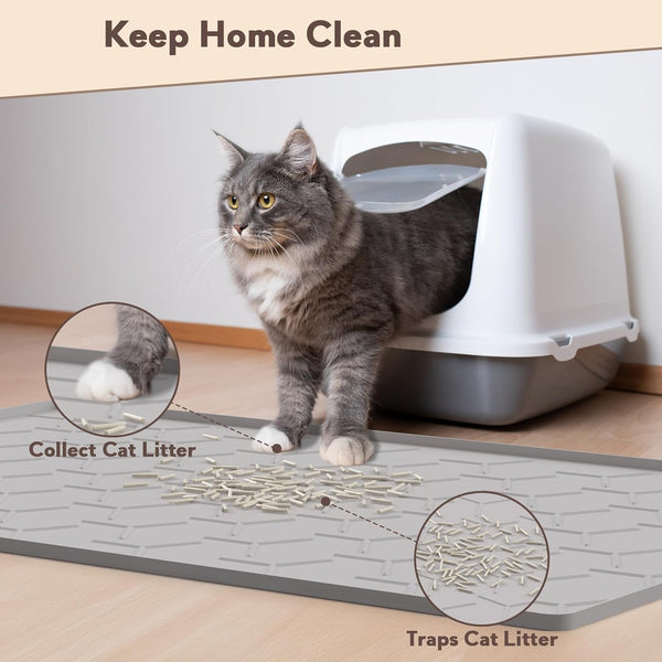 Garoopion Silicone Cat Litter Mat 34×22 Inch, Easy to Clean, Gray | Waterproof Silicone Mat with Raised Edges, Catch Litter, Protect Floor from Urine, Multi-Use for Dog/Sink/Kitchen/Boots2