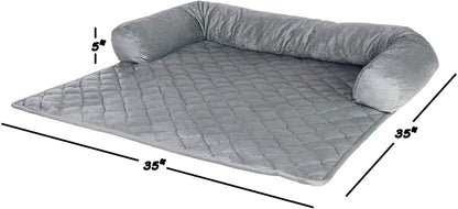 Couch Cover for Dogs - 35X35 Pet Furniture Protector with Memory Foam Neck Bolster, Quilted Fabric, and Water-Resistant Base Layer by PETMAKER (Gray)3