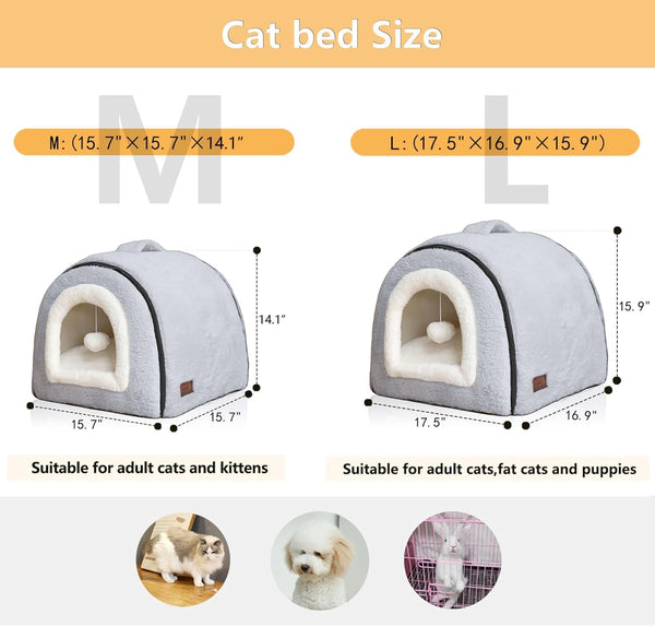 Cat Bed for Indoor Cats，Foldable Cat Cave，Anti-Slip & Water-Resistant Bottom，Cat Houses for Indoor Cats or Small Dogs, Kitten Tent, Rabbit Bed，2 in 1 Pet Bed (Grey)6