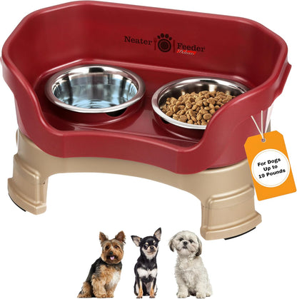 Neater Feeder Deluxe Mess-Proof Elevated Dog Bowls for Small Dogs (Up to 19 Lbs), 2 Height Adjustable (6” & 7.5”) No-Spill Raised Dog Bowl Stand, Stainless Steel Food Bowl Set, Made in USA, Cappuccino33