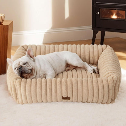 Bedsure Comfyfleece™ Cute Dog Bed for Small Medium Dogs Washable,25In Cream | Furry Puppy Beds,Square Rectangle Orthopedic Corduroy Aesthetic Pet Beds,Removable Zipper Cover,Non-Slip Bottom,Up to 15 Lbs34