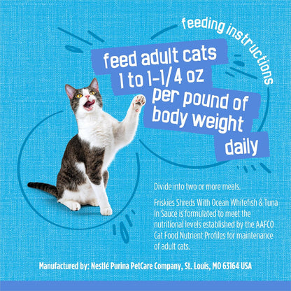 Purina Friskies Shreds with Ocean Whitefish and Tuna in Sauce Wet Cat Food - (Pack of 24) 5.5 Oz. Cans10