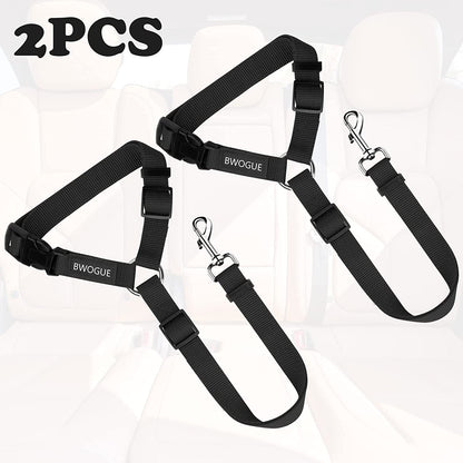 BWOGUE 2 Pack Dog Seat Belt for Car, Headrest Restraint Safety Leads | Headrest Loop for Car Travel, 18-30 in Adjustable, 2-In-1 Seat Belt and Leash, 2 Pack for Dogs and Cats, Use with Dog Harness2