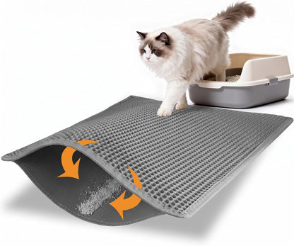 Pieviev Cat Litter Mat Double Layer Waterproof Urine Proof Trapping Mat 1 Pack (Gray, 24X15 Inch (Pack of 1)) | Honeycomb Design Catches Scattered Particles to Stop Tracking, Urineproof Base Protects Floors, Easy to Clean17