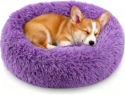 Calming Donut Dog and Cat Bed for Indoor Cats, Anti-Anxiety round Fluffy Soft Washable Small Pet Bed for Puppy and Kitten, Warming Comfortable Luxury Anti-Slip Waterproof Mute Base 20In Gray20