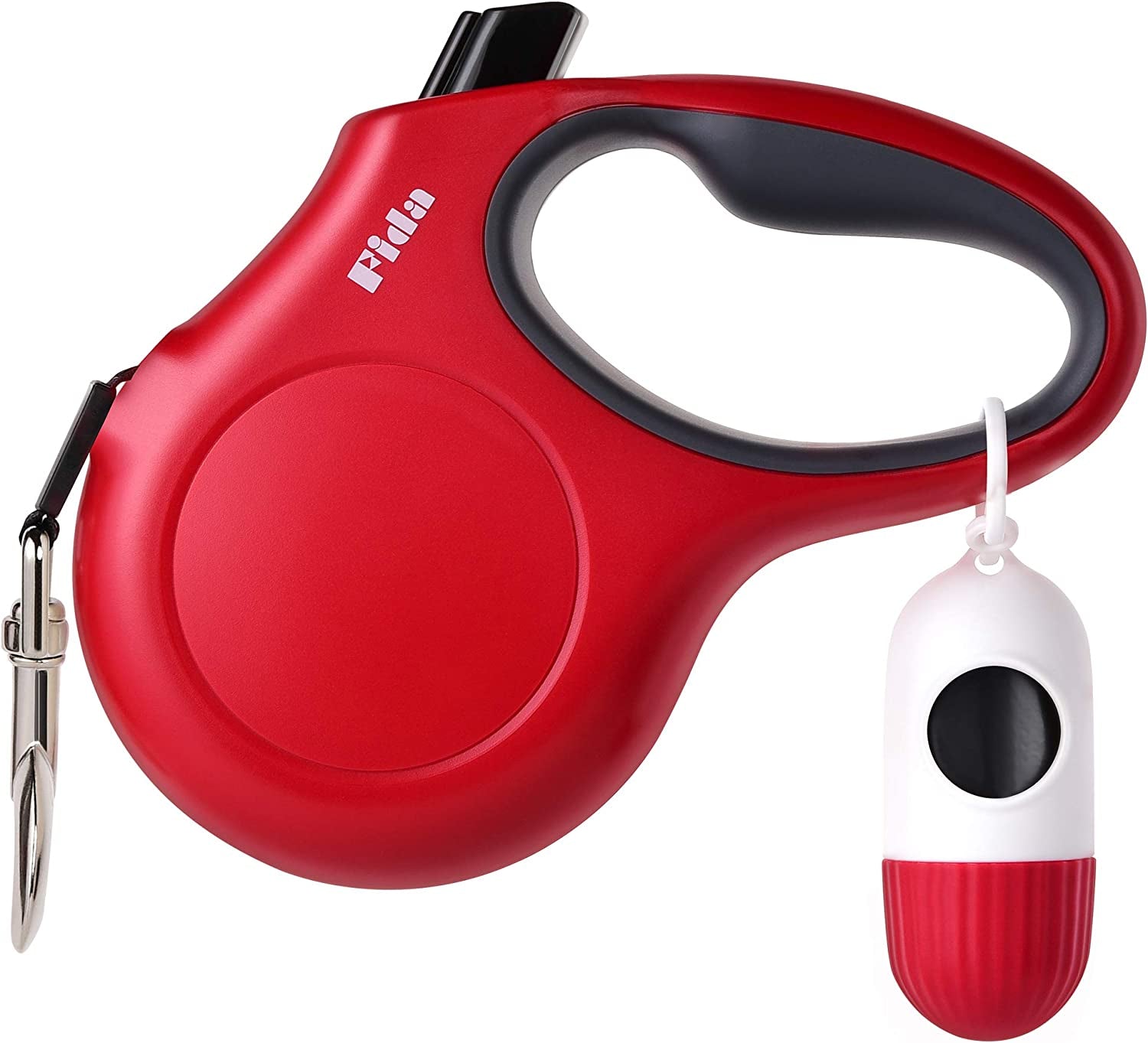 fida-retractable-dog-leash-for-small-breed-up-to-26-lbs-16-ft-pet-walking-leash-with-dispenser-and-poop-bags-anti-slip-handle-reflective-strong-nylon-tape-one-handed-brake-s-white-pink