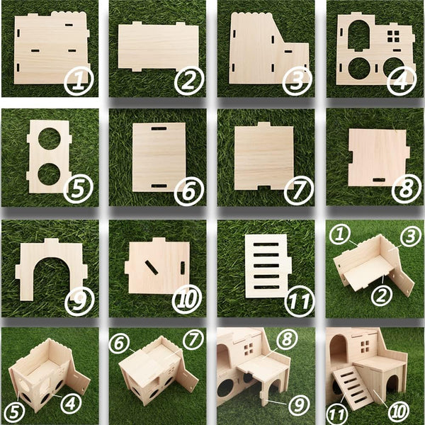 Tiny Hamster Maze Wood House Fun Slide House Double-Decker Hut for Dwarf Gerbil Mouse Mice Rat Small Animals(Only for Small Hamster)9