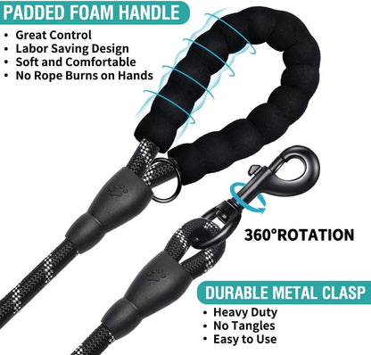 COOYOO 2 Pack Dog Leash 5 FT Heavy Duty - Comfortable Padded Handle - Reflective Dog Leash for Medium Large Dogs with Collapsible Pet Bowl5