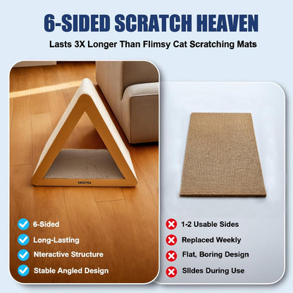 3 Pack Cardboard Cat Scratcher & Scratch Pad, Buildable Triangle Cat House W/ 6-Sided Use, Furniture Protection for Indoor Cats7