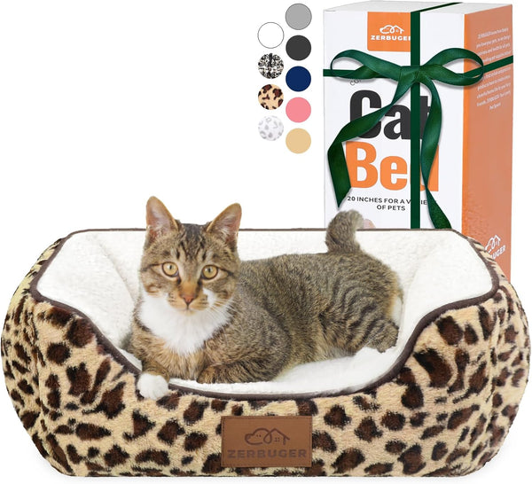Cat Dog Bed for Pets, Rectangle Pet Bed Gift for Puppy and Kitten, Machine Washable Calming Fluffy Pet Couch Sofa for Indoor Outdoor, Portable Soft Cat Bed with Non-Slip Bottom (Small, Pink)18