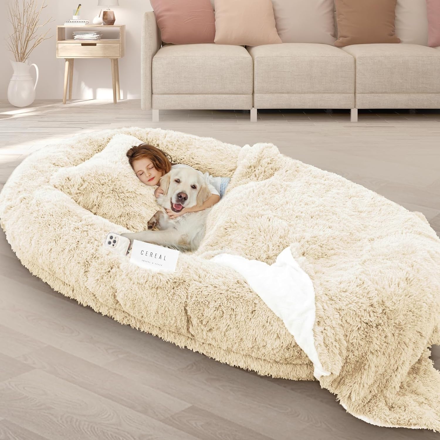 roomtec-human-dog-bed-71x45x12-size-fits-adult-and-pet-washable-giant-people-bed-10-cm-thick-memory-foam-large-oversize-pet-bed-with-plump-pillow-blanket-strap-grey