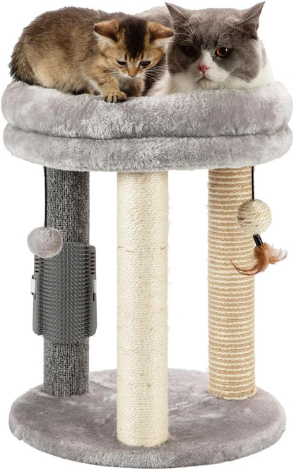 MECOOL 4In1 Small Cat Tree,Scratching Post with Tower Soft Bed, Sisal Carpet Jute Posts with Three Hanging Ball Toys and Massage Brush for Indoor Cats and Kittens11