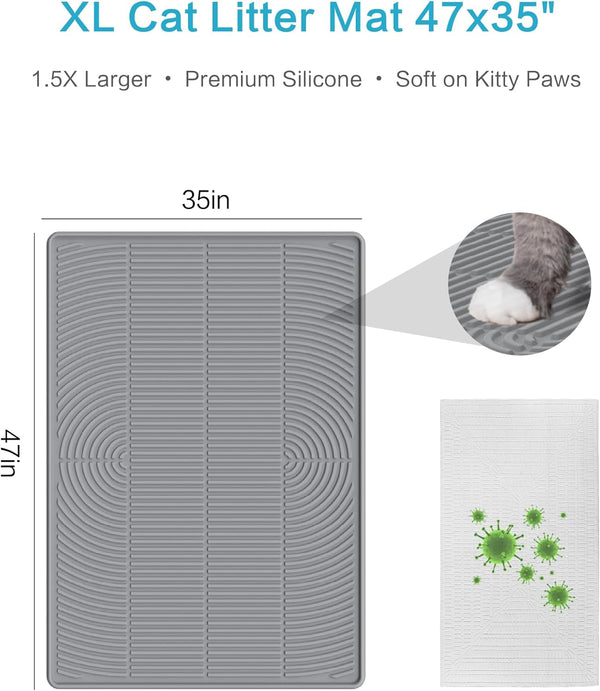 Silicone Cat Litter Mat XL, 47'' X 35'', Extra Large Waterproof Trapping Mat for Litter Box, Easy Clean & Non-Slip2