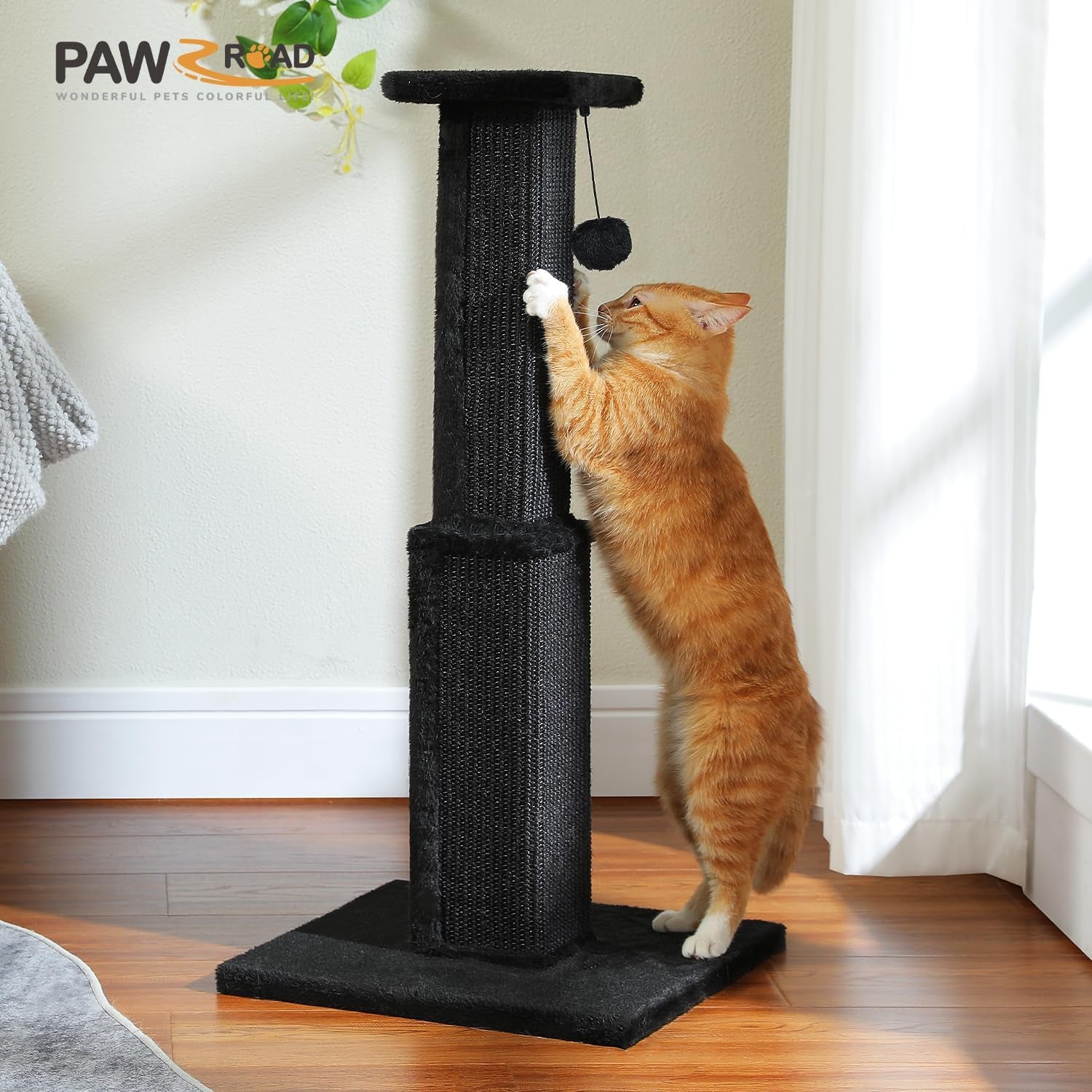 pawz-road-large-cat-scratching-post-32-tall-black-cat-scratcher-heavy-duty-cat-post-with-16x16-large-base-covered-sturdy-woven-sisal-scratcher-and-cat-toy-ball-for-adult-and-indoor-cats