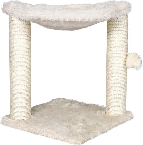 TRIXIE Baza XXL Cat Scratching Posts, Indoor Cat Furniture with Plush Hammock, Jute Scratcher Posts and Dangling Toy Ball, 18.1" L X 18.1" W X 19.7" H, Cream9
