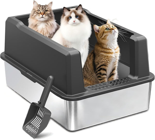 Stainless Steel Cat Litter Box, 11.8" High Sides for Litter Scatter & Urine Spray Control, Easy to Clean Non-Stick Litter Pan, Low Entry for Kittens, Small Cats, Compact Space-Saving Design12