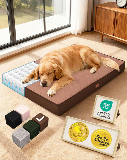 Ohgeni Orthopedic Waterproof Large Dog Bed, Memory Foam, 41 Inch(Gray) | Machine-Washable Removable Cover in Easy-Clean Fabric, Reversible Memory Foam & Easy-Carry Handle, Suitable for Crate23