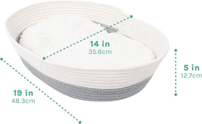Kitty City Woven Cat Bed with Removable Washable Cushion, Cozy Braided Rope Indoor Cat Bed with Natural Catnip, Warm round Cat Bed for Small to Medium Cats, 14” X 19" - White/Grey3