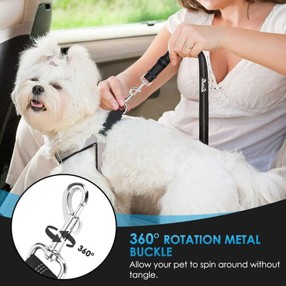 Slowton Dog Seat Belt for Car, 2 Pack Dog Car Harness Seatbelt Adjustable with Elastic Bungee Buffer, 2 in 1 Pet Car Leash Headrest Restraint Dog Reflective Safety Tether (Black, Headrest+Clip)4