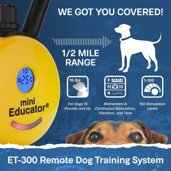 Educator ET-300 Mini E Collar for Dog Training with Remote - 1/2 Mile Range, Waterproof, 100 Blunt Stimulation Levels, Tone or Vibration Mode, Night Light Tracking for Small, Medium & Large Dogs2