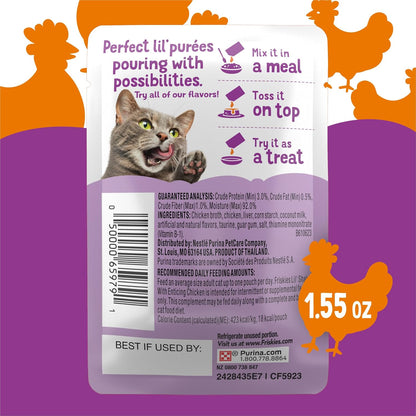 Purina Friskies Pureed Cat Food Topper, Lil’ Shakes with Enticing Chicken Lickable Cat Treats - (Pack of 16) 1.55 Oz. Pouches7