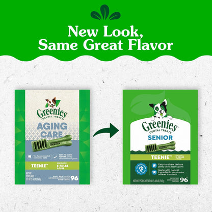 Greenies Senior Teenie Size Adult Natural Dental Dog Treats, 96 Count | Veterinarian-Recommended, Cleans Teeth, Freshens Breath, Supports Joint Health, Dogs 7+ (5-15 Lbs), 27 Oz. Pack2