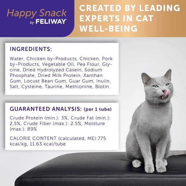 Happy Snack by FELIWAY®, Delicious, Lickable, Squeezable Purée Cat Treats for a Daily Calming Routine, Made with Real Chicken, 12 Pack (0.5Oz Tubes)5