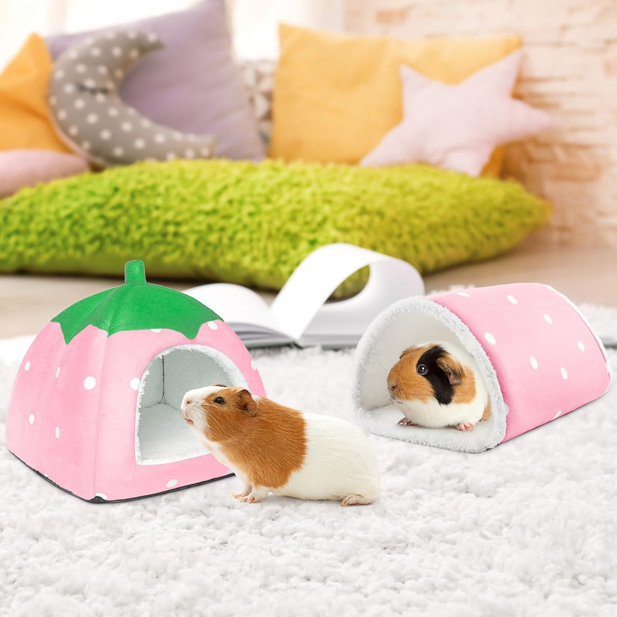 guinea-pig-hideout-with-tunnel-washable-fleece-house-bed-chinchilla-hideaway-enrichment-toys-and-cage-accessories-for-ferret-hedgehog-small-animal