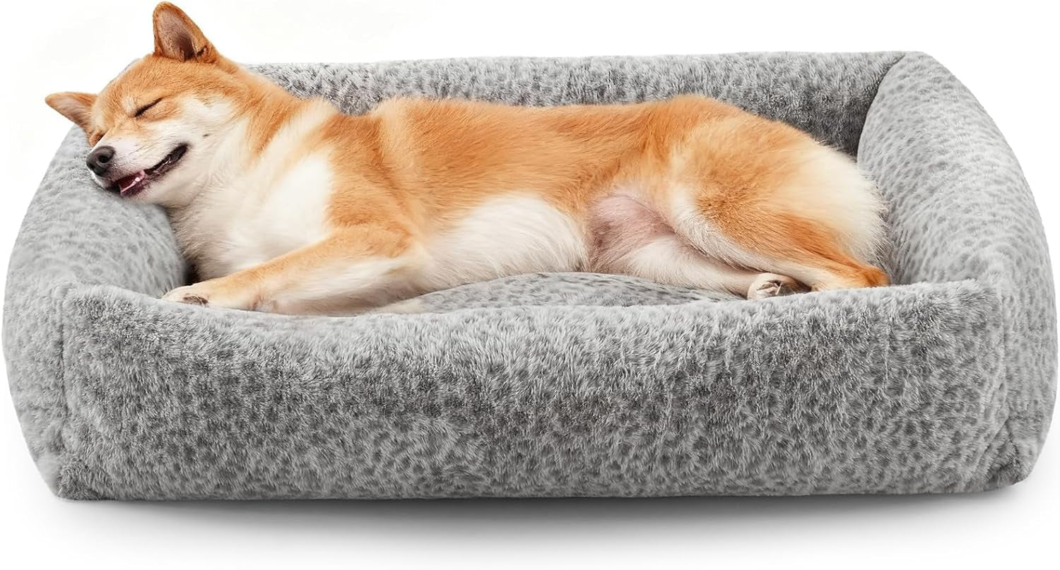 joejoy-dog-bed-medium-size-dog-removable-washable-cover-orthopedic-soft-pet-bed-anti-slip-fluffy-plush-faux-rabbit-fur-puppy-bed-30x24x8-leopard-print-grey