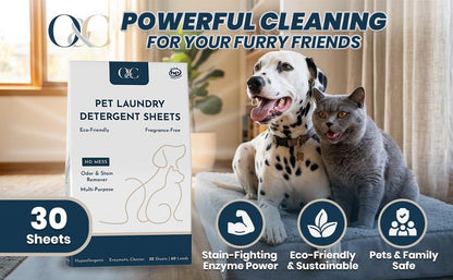 O&C Pet Laundry Detergent Sheets – Enzyme-Powered Odor & Stain Remover for Dogs & Cats | Eliminates Pet Urine, Dander & Body Oils | Mess-Free, HE Compatible | 60 Loads3