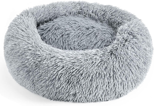 Hoewina Dog & Cat Bed for Indoor Cats, 20In Calming Donut Bed for Puppy and Kitten, Washable round Fluffy Pet Bed for Small Medium Dogs and Cats (Light Grey)12