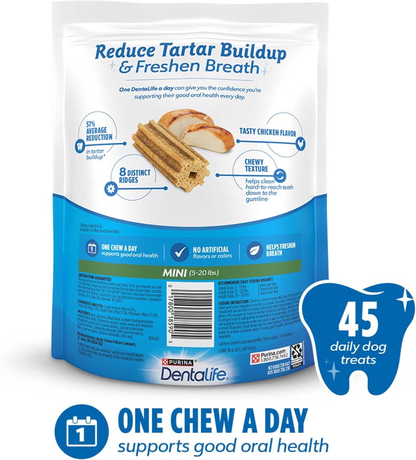 dentalife-daily-oral-care-dog-treats-for-small-dogs-5-20-lbs-chewy-dental-treat-to-freshen-breath-and-fight-tartar-chicken-flavor-14-7-oz-each-45-chews-each-90-total-chews-45-ct-pouch