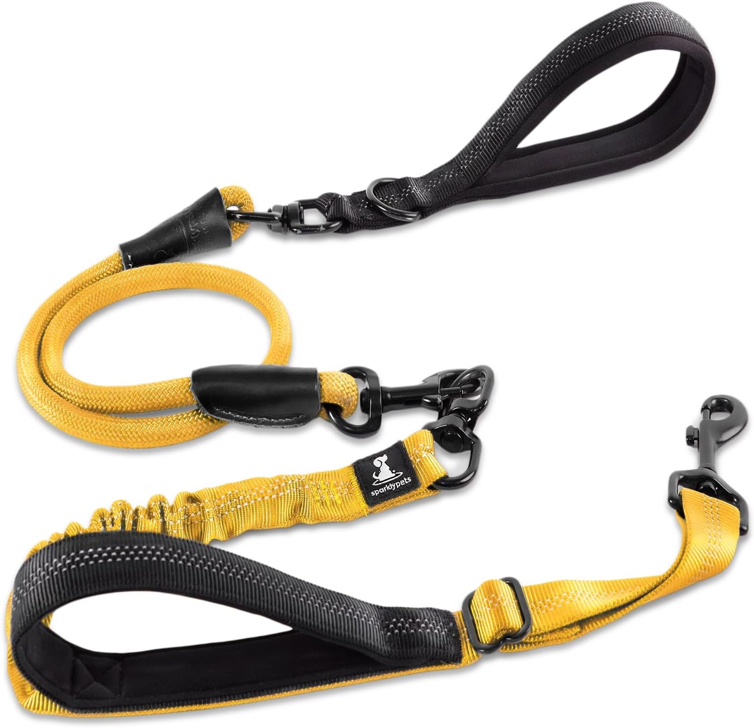 sparklypets-double-dog-leash-for-2-dogs-rope-bungee-dual-leash-for-medium-and-large-breeds-with-padded-handles-tangle-free-teal-medium-large