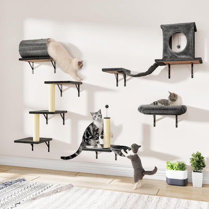 12-In-1 Cat Wall Shelves, Wall Mounted Cat Climber | with Condo House, Scratching Post, Bridge Ladder, Space-Saving Indoor Play Furniture for Kittens, Black14