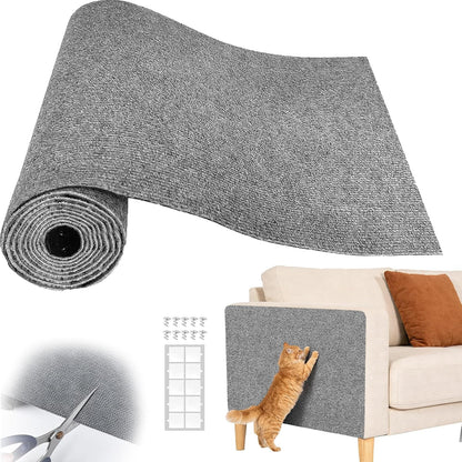 Cat Scratch Couch Furniture Protector, Self-Adhesive Scratch Pad | 39.3X15.8In, DIY Climbing Cat Carpet Mat for Door Window Protector, Couch Guard from Claws with Pins & Tape (Lightgrey)8