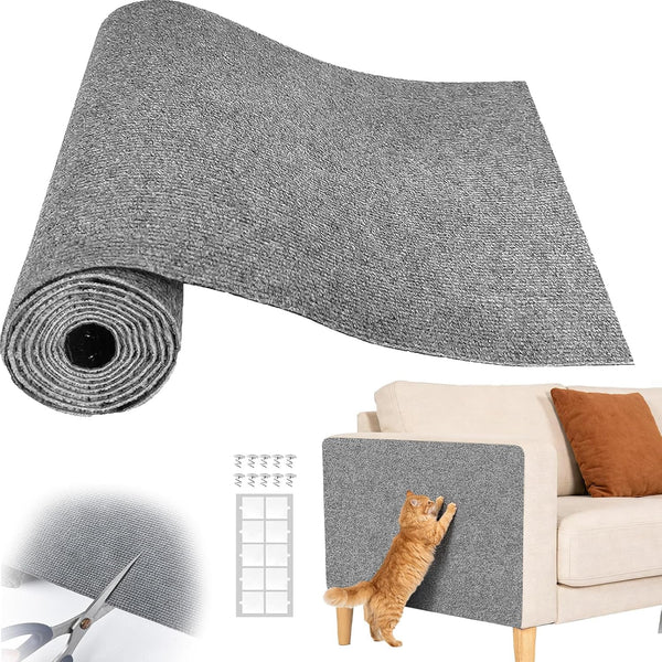 Cat Scratch Couch Furniture Protector, Self-Adhesive Scratch Pad | 39.3X15.8In, DIY Climbing Cat Carpet Mat for Door Window Protector, Couch Guard from Claws with Pins & Tape (Lightgrey)8