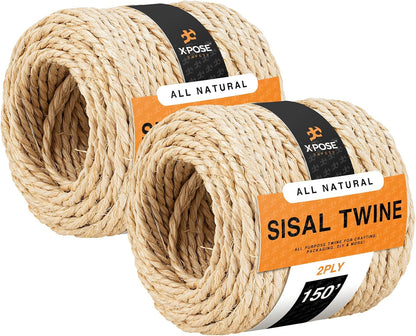 Sisal Twine - 2 Ply Thin Natural Fiber Rope on Spool - for Cat Scratching Post, Cat Tree Replacement Parts, Pet Toy - Decorative Cordage, Pole Wrap (150Ft)11