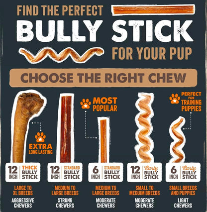 Mighty Paw 12" Bully Sticks for Dogs - Large, Medium and Small Breeds Chew | Single Ingredient, Grass-Fed, Lower Odor, 5 Pack, High Protein, Boredom Buster, All-Natural Sticks3