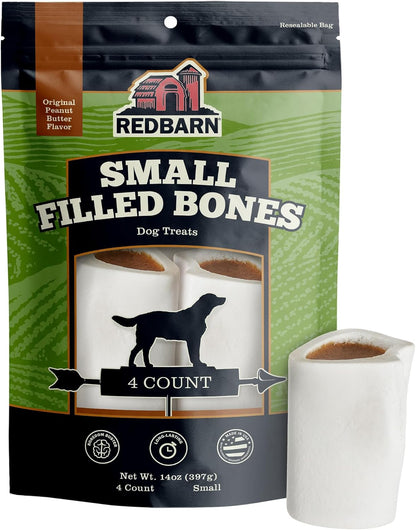Redbarn Pet Products Small Filled Dog Bones, Peanut Butter Flavor - Long Lasting Stuffed Femur Chew Treat Made in USA - 4 Count - Packaging May Vary1