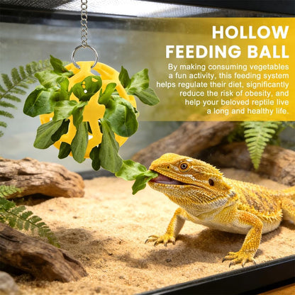 Bearded Dragon Enrichment Toys Feeder Ball Set, Vegetable Feeder Ball & Bell Ball, Exercise Balls Interactive Feed Toys Bells Reptile Tank Accessories for Reptile Lizard Gecko (Yellow)3
