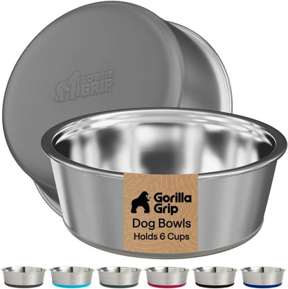 GORILLA GRIP Dog Bowls, Food Grade 304 Stainless Steel, Holds 2 US Cups Each (16 Fl Oz) Food and Water Bowl for Feeding Dogs and Cats, Dishwasher Safe, Rust Resistant BPA Free Rubber Base, 2 Set Black29
