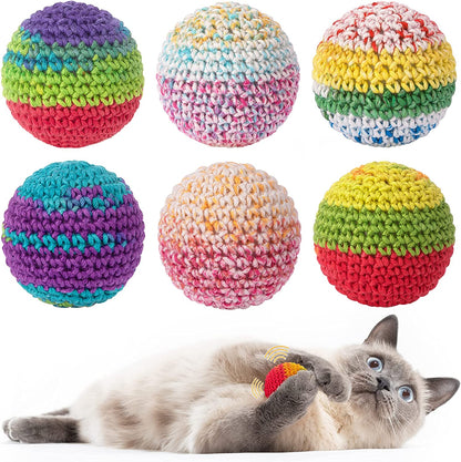 Retro Shaw Cat Toys Balls, Yarn Cat Ball with Bell Inside, Interactive Kitten Toys for Indoor Bored Cats, Handmade Crochet Kitty Ball 6 Pack1