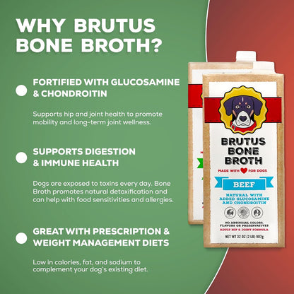 Brutus Chicken Broth Liquid for Dogs - All Natural Chicken Bone Broth for Dogs with Chondroitin Glucosamine Turmeric -Human Grade Dog Food Toppers for Picky Eaters & Dry Food -Tasty & Nutritious6