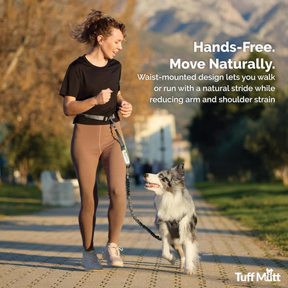 Tuff Mutt Hands Free Dog Leash for Walking Running Hiking, Waist Leash with Bungee, Adjustable Belt, Reflective Double Handle Design for Large Medium Dogs4