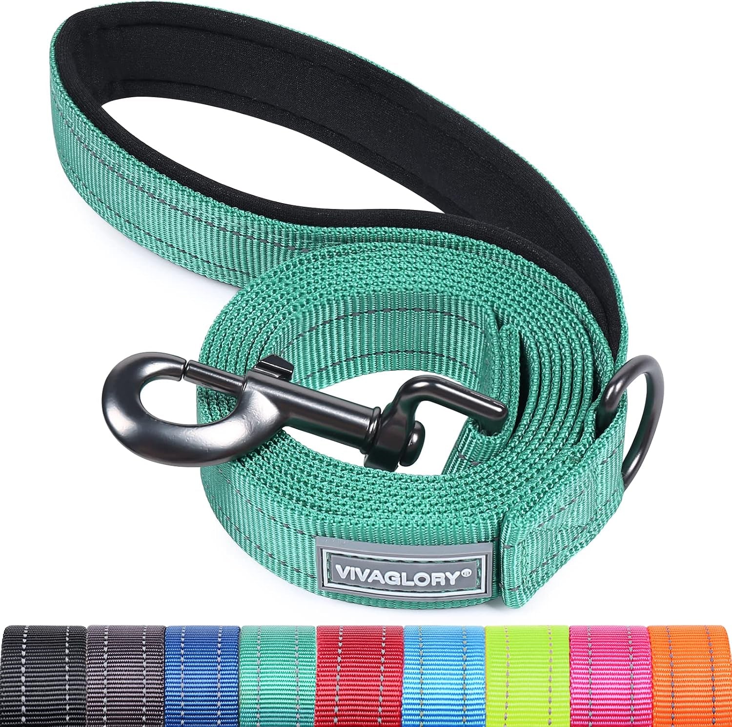 vivaglory-dog-leash-puppy-leash-for-collar-3ft-x-1in-black-with-soft-padded-handle-for-training-walking-heavy-duty-double-layer-nylon-pet-puppy