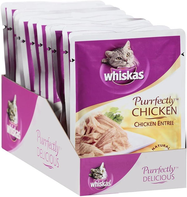 Whiskas Purrfectly Chicken Wet Cat Food Pouches, 3 Oz, 24 Count | Real Chicken in Natural Juices, Natural Ingredients, Flake Texture, Nutritionally Complete for Adult Cats, Flavor-Lock Pouch2