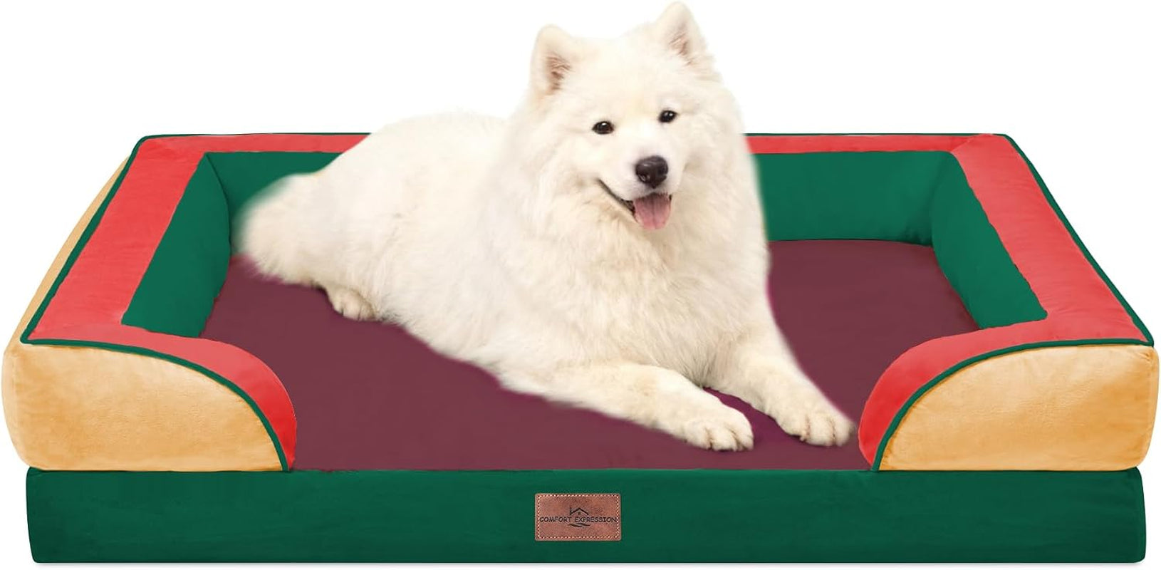 comfort-expression-orthopedic-dog-bed-for-extra-large-dogs-with-bolster-waterproof-dog-couch-bed-with-washable-cover-non-slip-bottom-supportive-egg-crate-foam-xl-pet-bed-42x30-inch