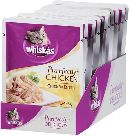 Whiskas Purrfectly Chicken Wet Cat Food Pouches, 3 Oz, 24 Count | Real Chicken in Natural Juices, Natural Ingredients, Flake Texture, Nutritionally Complete for Adult Cats, Flavor-Lock Pouch4